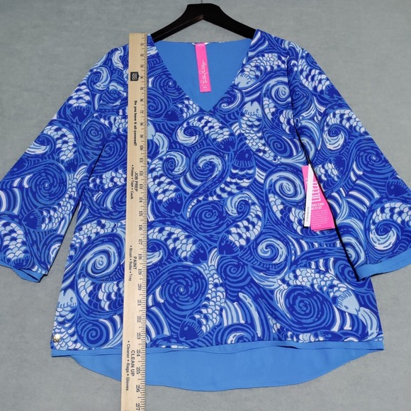 Lilly Pulitzer Florin 3/4 sleeve Womens XS V Neck Blue Grotto Reversible Top NEW - Picture 16 of 16